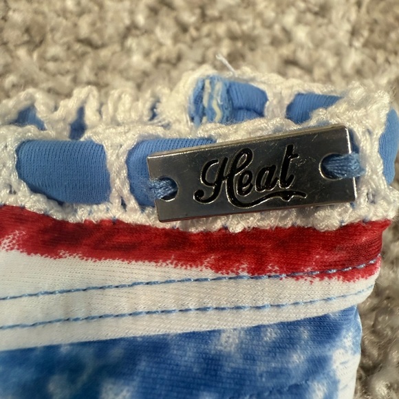 Heat USA Crochet-Trimmed American Flag halter Bikini red white blue July - Picture 5 of 6